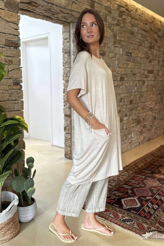 Made in Italy Perfect Pocketed T Shirt Dress Stone Marl /33 =